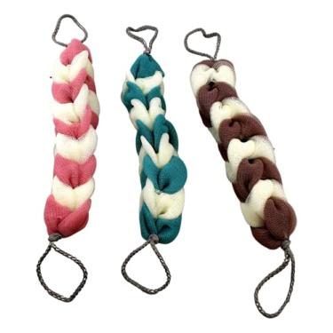 Imagem de 3 Pack Long Stretch Back Sponge with Rope Handles Back Scrubber Bath Shower Mesh Sponge Exfoliating Body Scrub Stretch Braided Loofah for Men and Women