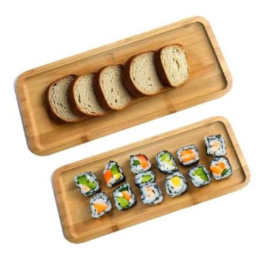 Imagem de Jogo 2 Bandejas Bambu Lavabo Decorativa Café Madeira 35cm - Saz