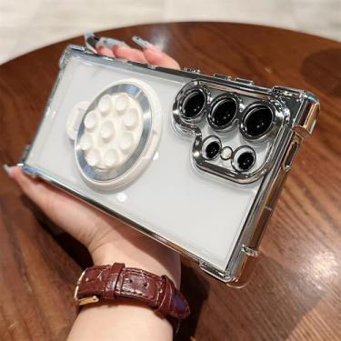 Imagem de Capa de celular com suporte magnético transparente chapeado para Samsung S22 FE S23 Plus S24 Ultra Cute Ventosa Air Bag Cover, Prata, para Galaxy S23 FE