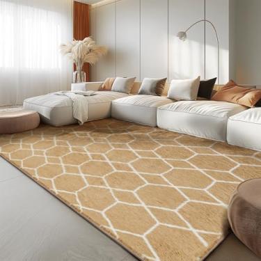Imagem de Fairblink Tapete felpudo macio para sala de estar, quarto, 1,2 x 1,8 m, bege e branco