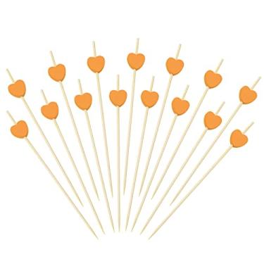 Imagem de ONLYKXY Palitos de bambu chiques de bambu de 12 cm, palitos de coquetel em formato de coração de madeira para aperitivos, chá, chá de panela, casamento, dia dos namorados, frutas, bebidas, espetos