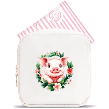 Imagem de BJDAMAI Mini bolsa de maquiagem, linda bolsa de cosméticos portátil com zíper para meninas adolescentes e crianças, pequena bolsa de armazenamento para almofada higiênica, moeda, batom, joias!, Porco