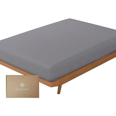 Imagem de Bioweaves 100% algodão orgânico, 1 lençol com elástico tamanho king | 300 fios de cetim trançado certificado GOTS com bolso profundo - pedra