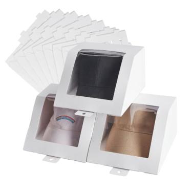Imagem de AHANDMAKER 10 caixas de armazenamento de chapéu branco, caixas dobráveis de papelão para presente com janela de PVC transparente, recipiente de armazenamento de 19,8 cm x 19,8 cm x 12 cm para exibição