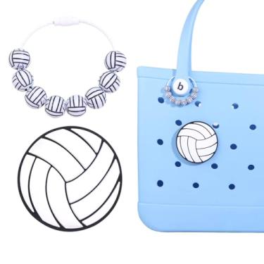 Imagem de Yumttero 2 peças de pingentes de bola esportiva e contas de vôlei decoração para bolsa Bogg Acessórios compatíveis com bolsa Bogg original todos os modelos, pingentes decorativos de vôlei para bolsa