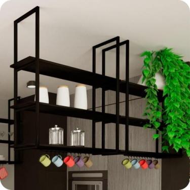 Imagem de Prateleira Estilo Industrial Suspensa Teto Cozinha 1mt P.P - MetalCrom