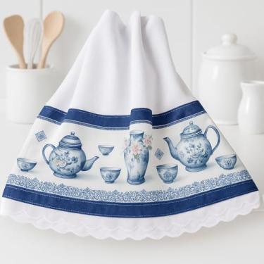 Imagem de Conjunto de 5 Panos de Prato Artesanais, 70x44cm, Algodão, Estampas Decorativas de Frutas e Limões, Barrado Colorido