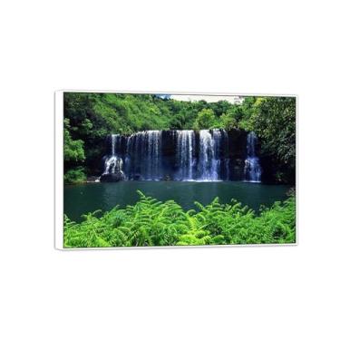 Imagem de MUHJDYC Paisagem quadros arte mural - árvore deixa cascata - natureza impressões em tela - moldura branca imagem decoração sala de estar modernos 120 x 80 cm
