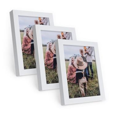 Imagem de Kit 3 Portas Retrato 15x21 cm C/Vidro Moderno Decorativo Horizontal e Vertical De Mesa Estante Foto(Branca)