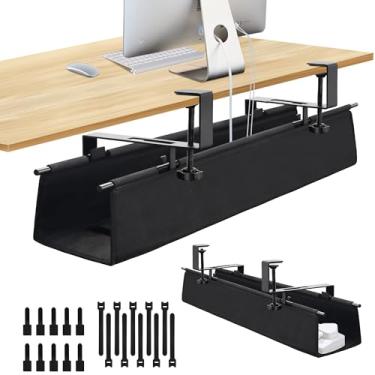 Imagem de SKYROSEXSDCT Bandeja de gerenciamento de cabos sob mesa, organizador de cabos de fixação, sem necessidade de perfuração, comporta até 10 kg, para cabos, roteadores, tiras de energia (preta, 105 cm)