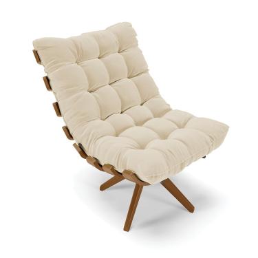 Imagem de Poltrona Giratória Costela Linho Bege A19 Base Madeira