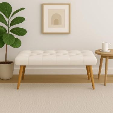 Imagem de Banqueta Luxo Vitoria Estofada Capitonê, Pés de Madeira Moderno (Grafite)