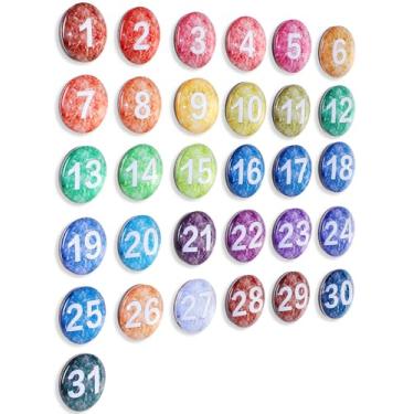 Imagem de Tellegloww Grandes números de calendário magnético, ímãs de calendário de vidro colorido para quadro branco apagável a seco, quadro branco magnético, geladeira 3,5 cm (arco-íris claro)