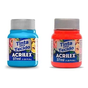 Imagem de Kit 2 Tintas Para Tecido Acrilex 37ml Vermelho Vivo 541 e Azul Celeste 503 Artesanato – Fixação a Frio e Alta Cobertura Com Acabamento Fosco, Alta Cobertura E Fixação A Frio, Este Kit É A Escolha Perfeita Para Quem Busca Qualidade