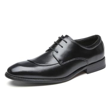 Imagem de Sapato social masculino formal de couro legítimo bico quadrado Oxford para escritório e festa, Preto, 40