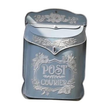 Imagem de WeiLaiKeQi Caixa de correio de parede em, caixa de correio rústica, coletor de de correio, decoração para casa, suporte, de depósito para jardim, escola, Azul