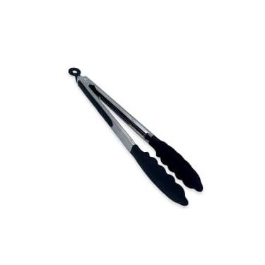 Imagem de Pegador de Salada e Fritura em Inox e Silicone, 30 cm, Preto, Multiuso com Trava