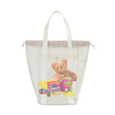Imagem de Sacola de Praia em Rede | Organizador de Brinquedos para Uso na Praia com Alça | Organizadora Espaçosa de Viagem para Ginásio e Saco de Piscina para Solar Brinquedos Toalhas