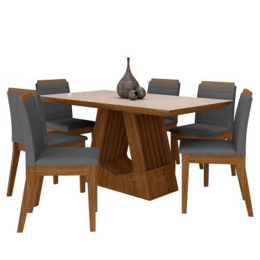 Imagem de Mesa Málaga 1,6 Com 6 Cadeiras Estofadas Freijó/off/suede Cinza - M.a