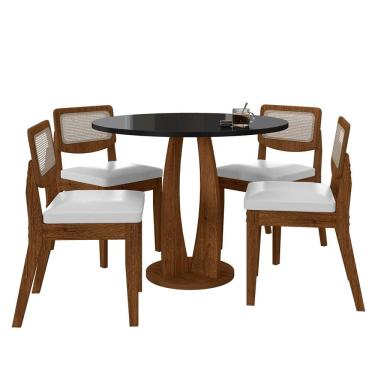 Imagem de Mesa Faenza Com 4 Cadeiras Sextavadas Freijó/preto/corino Branco - M.a