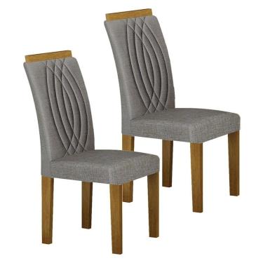 Imagem de Cadeira para Mesa de Jantar Doha MDF Kit 2 Peças Freijó Linho Cinza - Leifer Móveis