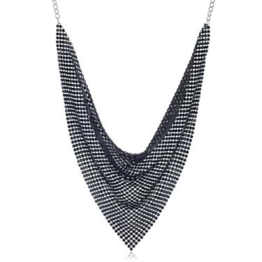 Imagem de Kicomvi Colar gargantilha de lantejoulas de metal com franja grossa pirâmide de babador para mulheres, bijuterias de fantasia, Metal, Sem pedras