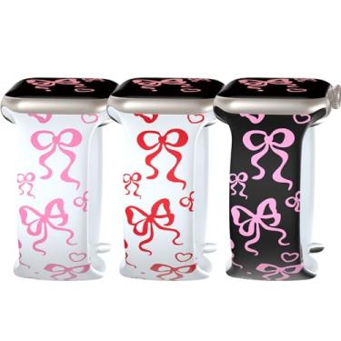 Imagem de Pacote com 3 pulseiras de relógio Apple de 38 mm, 40 mm, 41 mm, 42 mm, 44 mm, 45 mm, 46 mm e 49 mm, pulseira de silicone macio com estampa de laço para Apple Watch séries 10 9, 8, 7, 6, 5 4 e 3 SE