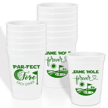 Imagem de 12 peças de copos de plástico Same Hole Forever, copos de festa de noivado de casamento de 473 ml, Par-Fect Fore Each Other, suprimentos de decoração de festa de despedida de solteira de golfe verde e