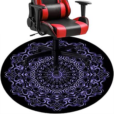 Imagem de Tapete de cadeira de mesa mandala, textura estilo mandala, tapete de cadeira de mesa para piso de madeira de escritório em casa, protetor de piso de pilha baixa, redondo 119 cm