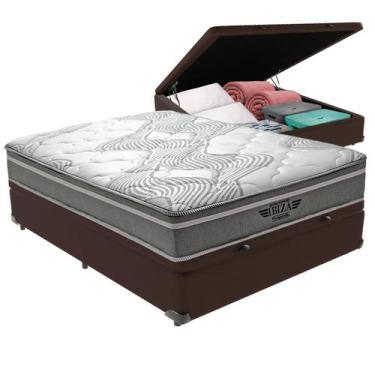 Imagem de Cama Box Baú Viúvo Marrom e Colchão Ibiza Molas V-Tech