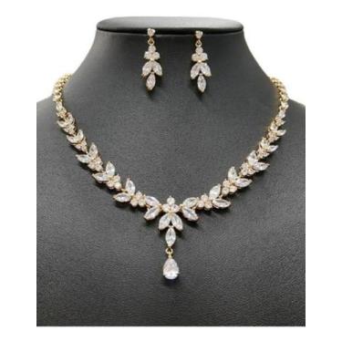 Imagem de Colar e Brinco Banhados a Ouro - Zircônia - Luxuoso - De Castro Joias