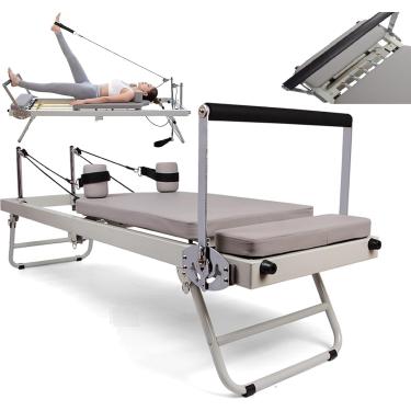 Imagem de Reformador De Pilates Dobrável Com Acessórios Reformador Caixa De Salto Jump Board Foot Strap E Tubo De Mola De Aço Inoxidável 10, Grey