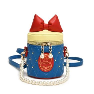 Imagem de Vinfolio Bolsa infantil para meninas | Bolsa transversal e bolsa de ombro com contas | Mini bolsa de mão fofa, bolsa de corrente de pérola, presente para crianças pequenas (couro poliuretano) (azul)