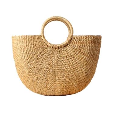 Imagem de SHAREYOIU Bolsa feminina de verão grande de palha para praia com pompons, B, One Size
