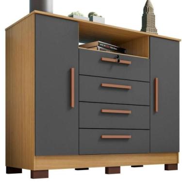 Imagem de Cômoda Rack Madri 2 Portas 4 Gavetas - Casa Chick Carvalho Americano-g
