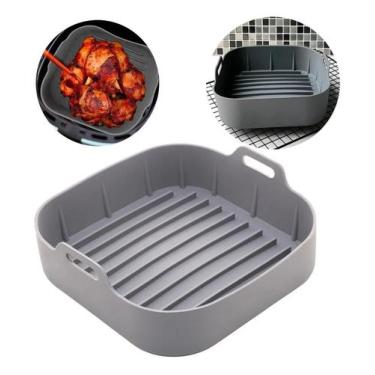 Imagem de Kit 02 Formas Quadradas De Silicone Para Air Fryer Cinza 16cm X 5,5cm 