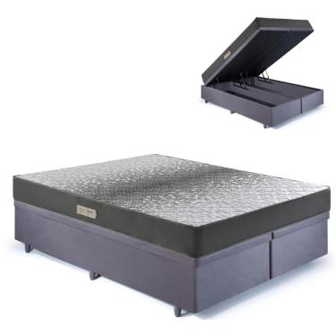 Imagem de Cama Baú Casal 138x188 Bipartido Suede Cinza com Dual Firm Espuma Ecoflex