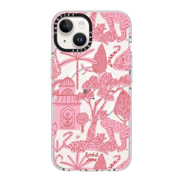 Imagem de CASETiFY Capa transparente para iPhone 14 [não amarela/2 m. Proteção contra quedas de grau militar/compatível com Magsafe] - Cheetah Paradise Pink - Transparente