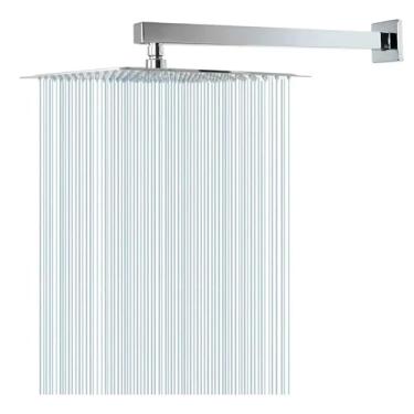 Imagem de Ducha Chuveiro Inox Quadrado Gás/Solar 20x20 + Cano 38 Cm