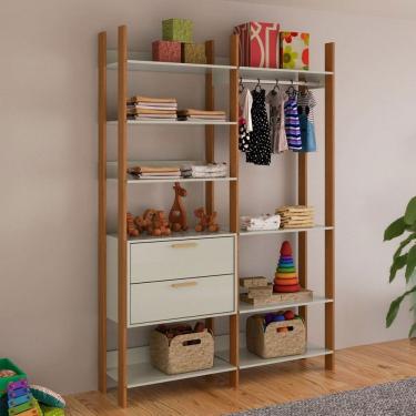 Imagem de Closet Tw403  2 Gavetas 8 Prateleiras 100% Mdf Off White/Freijó/Gold - Dalla Costa