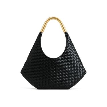 Imagem de JW PEI Bolsa Hobo feminina Olivia feita à mão com alça de metal, Croc preto