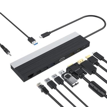 Imagem de Diydeg Docking Station USB C Monitor Duplo, 12 Em 1 Hub Multiport Adaptador Display Triplo Laptop Docking Station Com HDMI DisplayPort VGA Gigabit Ethernet 100W PD Slot para Cartão de