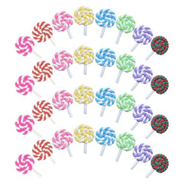 Imagem de GSHLLO 50 peças de pingentes de geleca de pirulito de cores sortidas, pequenos doces de argila de polímero, mini pingente de pirulito falso amuleto de resina para bricolage