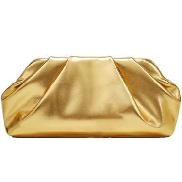 Imagem de Amszke Bolsa feminina dourada de couro vegano, bolsa de mão formal de poliuretano plissado macio para casamentos, formaturas, coquetéis, acessórios elegantes para festas - Gemma, Dourado