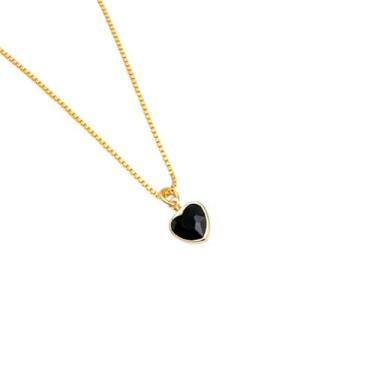 Imagem de Colar feminino elegante com pingente de zircônia colorida em formato de coração, banhado a prata 925 ou ouro 18k(Ouro-Preto)