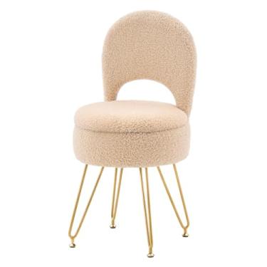 Imagem de WROCFURSTAR Banqueta de armazenamento otomana com encosto dobrável, cadeira de maquiagem de veludo, multifuncional, estofada, para banheiro, quarto, sala de estar, entrada