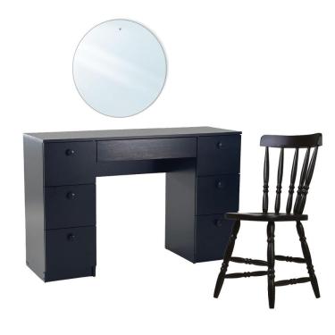 Imagem de Penteadeira Ditália Com Cadeira + Espelho Redondo Pe-100 Preto