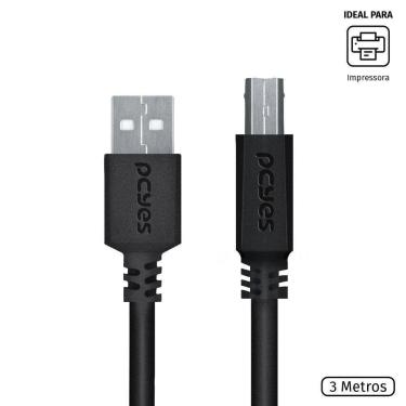 Imagem de Cabo Para Impressora Usb A 2.0 Macho Para Usb B 2.0 Macho 28Awg Puro Cobre 3 Metros - Puabm2-3