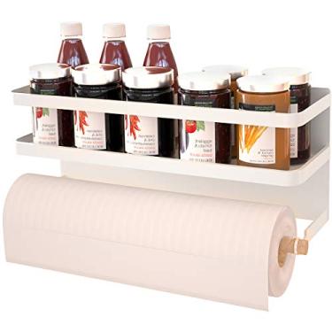 Imagem de Suporte magnético para toalha de papel para geladeira, suporte magnético para temperos, organizador de armazenamento, prateleira magnética multifuncional feita de ferro, para cozinha, banheiro, sem