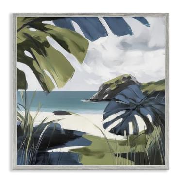 Imagem de Stupell Industries Tropical Island Vibes Design de arte giclée emoldurado cinza por Elara Yasna, 61 x 61 cm